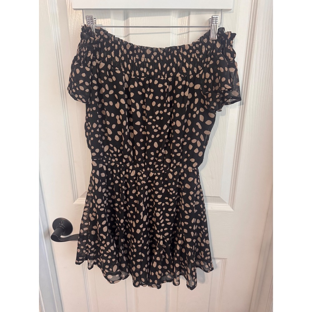 Blue Rain Black Tan Spotted Off Shoulder Romper Size Small